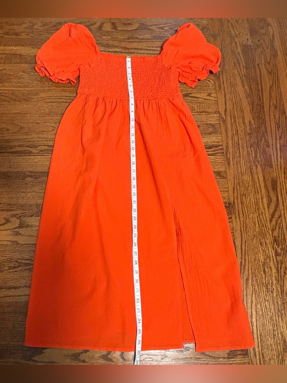 Bright Orange Puff Sleeve Midi Dress - NWT